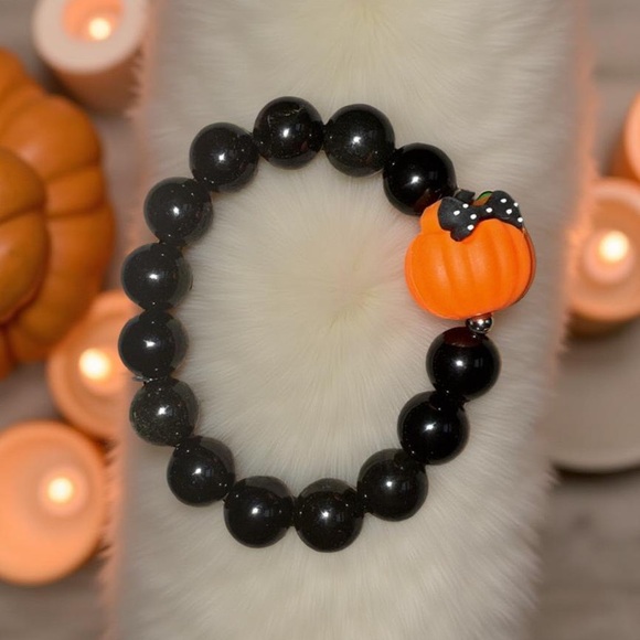 🎃 12mm Gold sheen Obsidian Pumpkin Bracelet - Picture 1 of 3